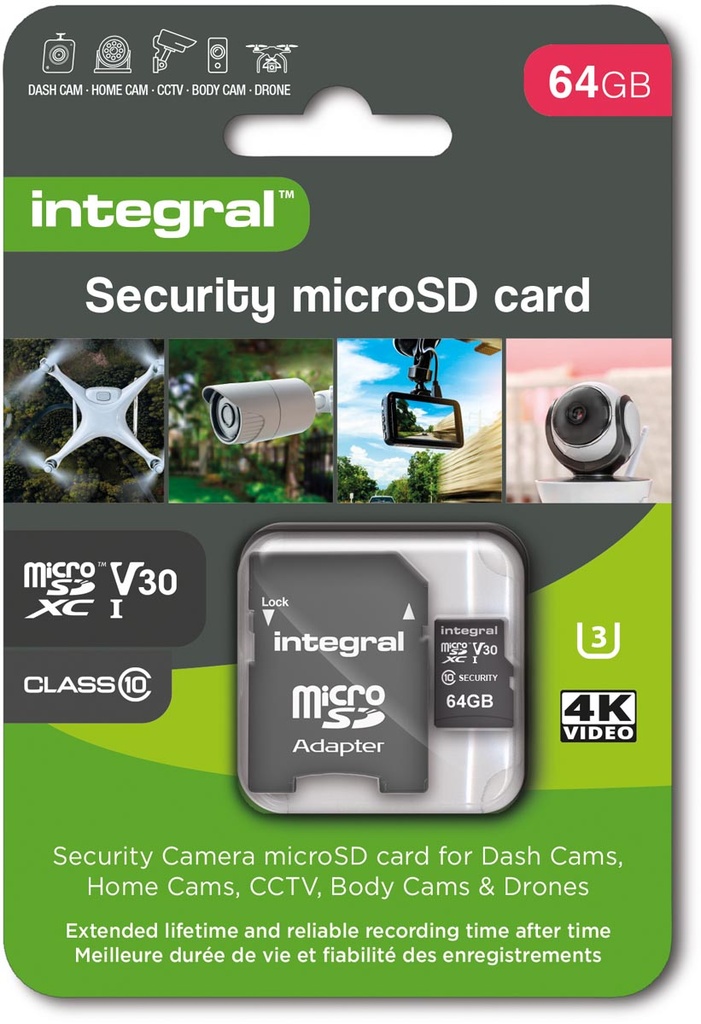 Geheugenkaart micro SDXC Integral Security Class 10 V30 64GB