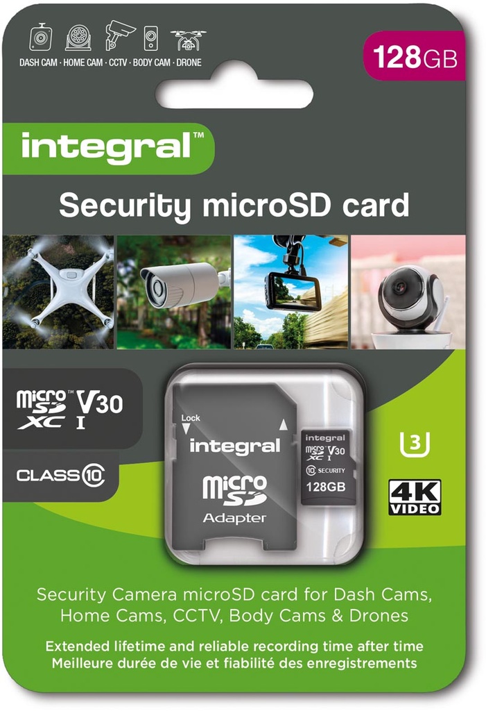 Geheugenkaart micro SDXC Integral Security Class 10 V30 128GB