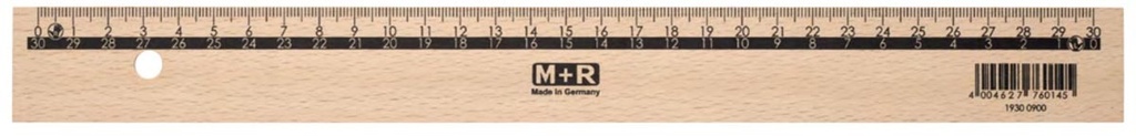 Meetlat M+R hout met schaalverdeling voor recht- en linkshandigen 30cm