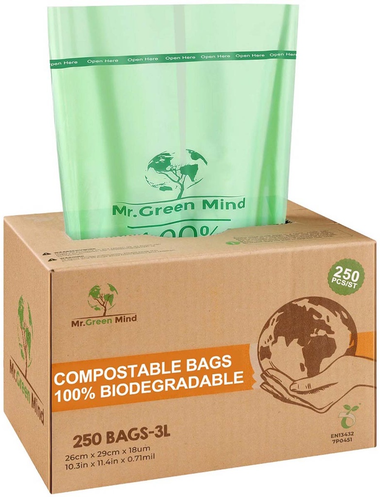 Composteerbare vuilniszakken Mr. Green Mind Bio 2-3L groen (250)