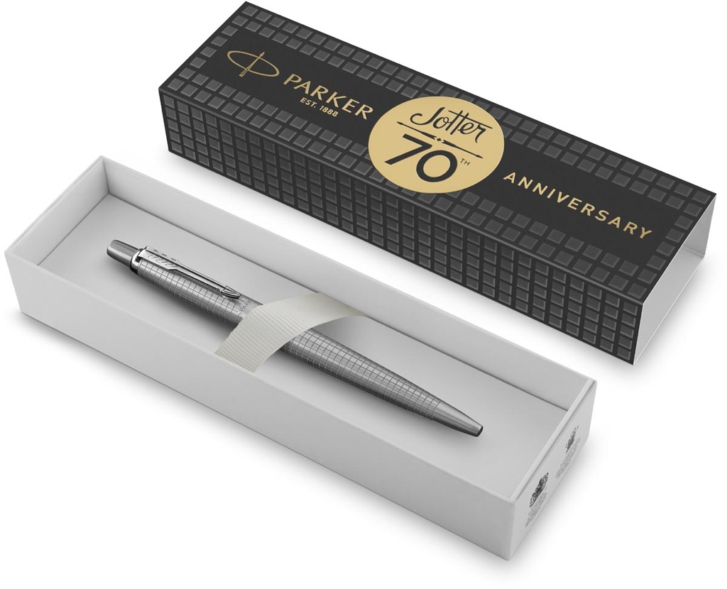 Balpen Parker Jotter special edition 70th Anniversary stainless steel CT blauwe inkt medium punt 1mm in giftbox