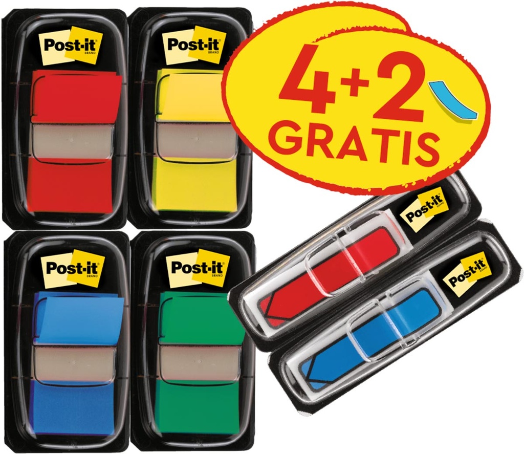 Index Post-it standaard 25mmx43,2mm 4 stuks + 2 Index pijltjes gratis (6)