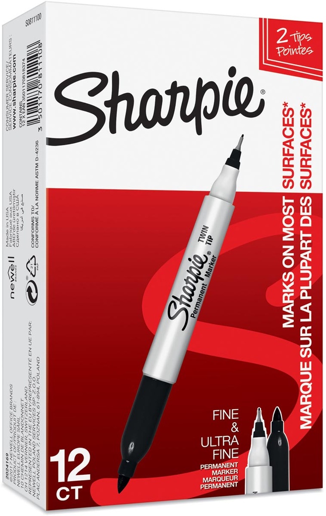 Permanent marker Sharpie twin tip zwart