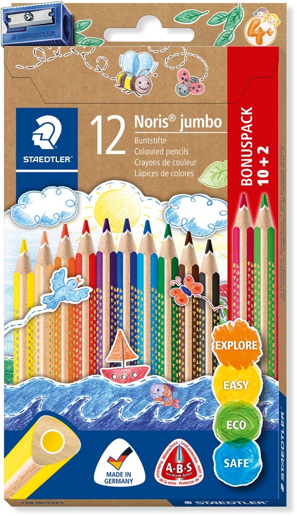 Kleurpotlood Staedtler Noris Jumbo met slijper assorti 10 + 2 gratis (12)