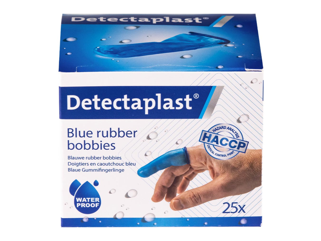 Vingerbobs Detectaplast rubber latexvrij blauw (25)