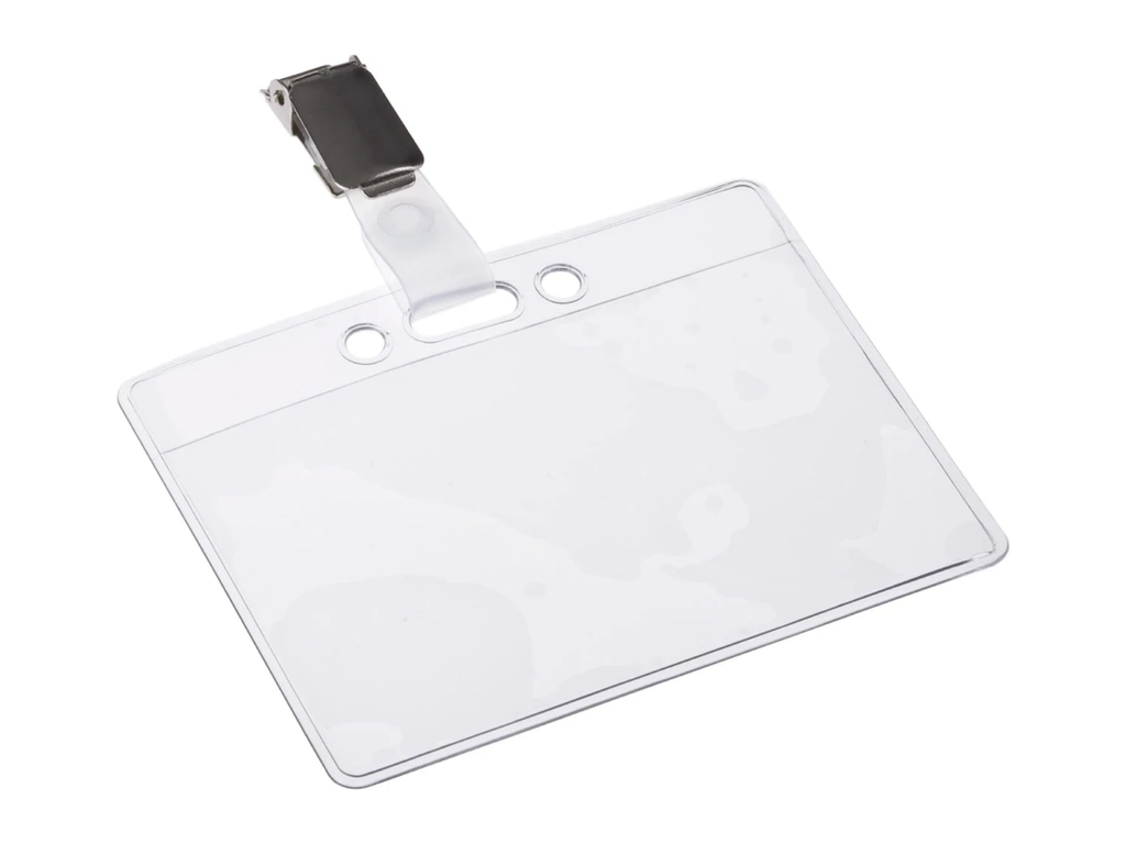 Badge met strip en clip Europel 90x60mm transparant