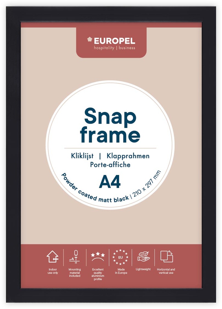 Kliklijst Europel A4 rand 25mm mat zwart