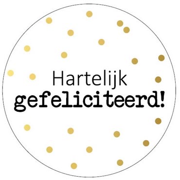 Etiket KP "Hartelijk gefeliciteerd + stippen" Ø40mm (250)