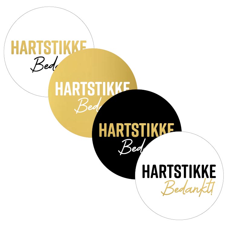 Etiketten KP "Hartstikke Bedankt" Ø40mm 4 varianten (250)