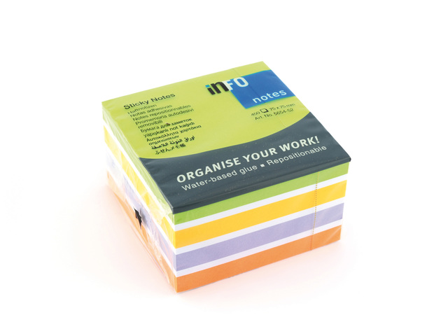 Memoblok Info Notes Brilliant Sticky 75x75mm 450vel assorti GGPO