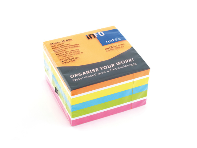 Memoblok Info Notes Brilliant Sticky 75x75mm 450vel assorti OMBGP