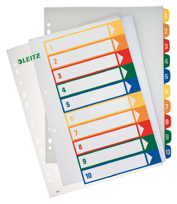 Tabbladen Leitz PP A4 maxi 1-10 11-gaats assorti (100213)