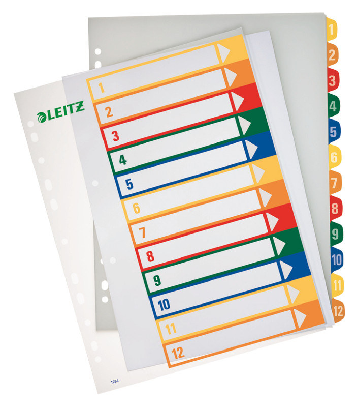 Tabbladen Leitz PP A4 maxi 1-12 11-gaats assorti (100214)