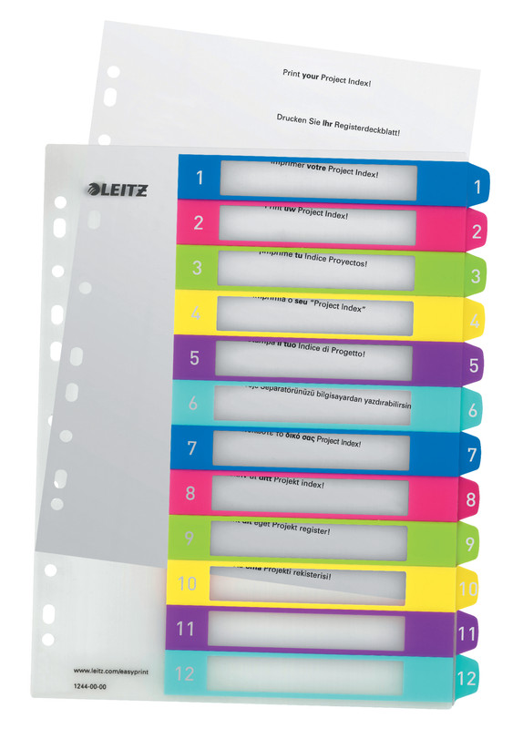Tabbladen Leitz WOW PP A4 maxi 1-12 11-gaats assorti (1244000)