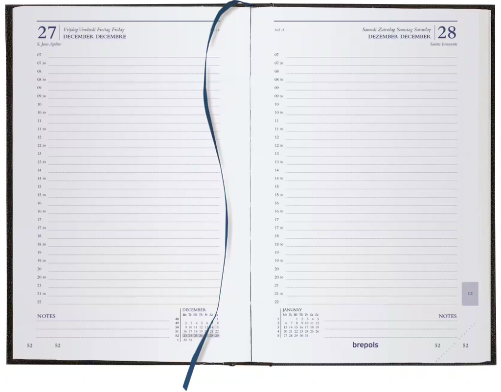 Agenda Brepols Saturnus Lima Basic 133x208mm viertalig zwart 2027 1 dag/pagina