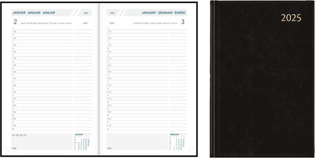 Agenda Aurora Folio FA211 Balacron 140x210mm zestalig zwart 2025 1 dag/pagina