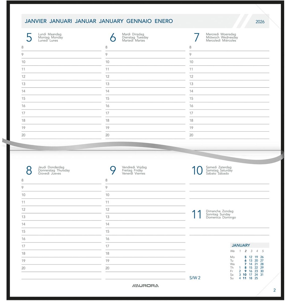 Agenda Aurora Novoplan 17 Florence 165x90mm zestalig zwart 2027 1 week/2 pagina's