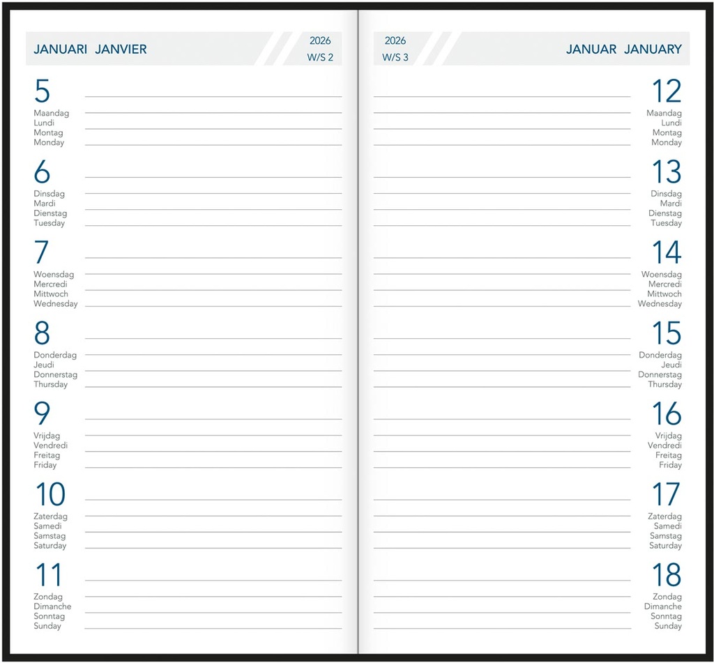 Zakagenda Aurora Timeplan 90x165mm viertalig assorti 2027 1 week/pagina