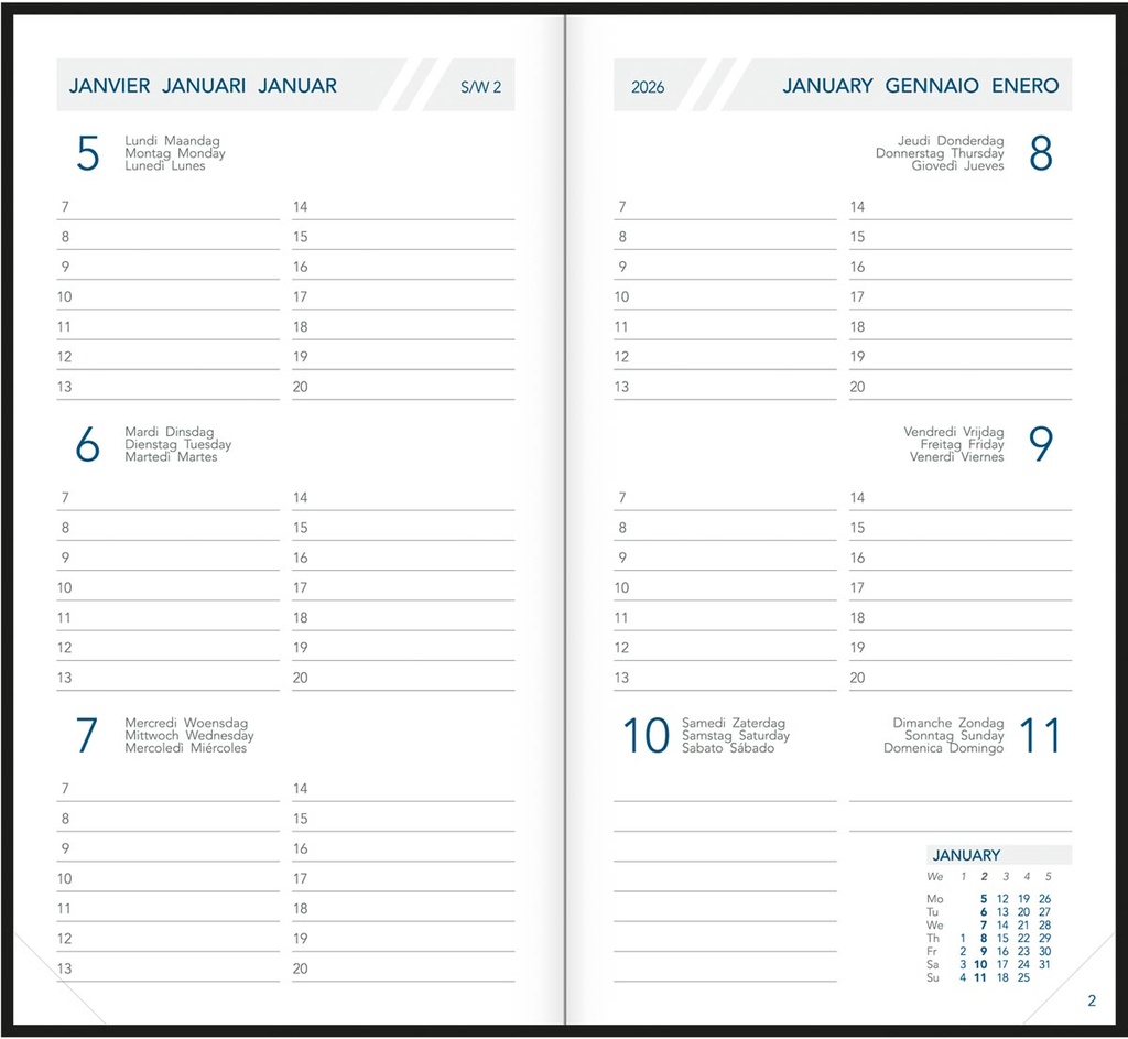 Zakagenda Aurora Visuplan 20 90x165mm zestalig assorti 2027 1 week/2 pagina's