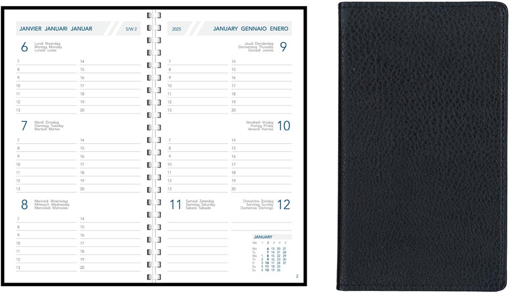 Zakagenda Aurora Visuplan 20P Finesse 90x165mm zestalig zwart 2026 1 week/2 pagina's