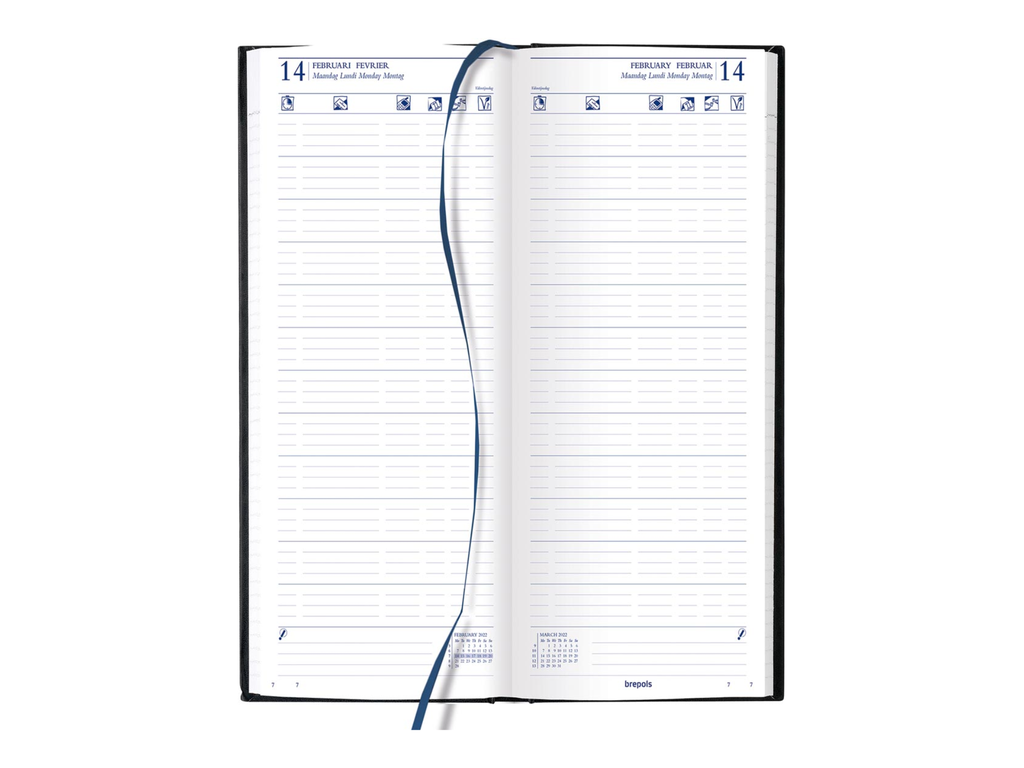 Agenda Brepols Horeca Lima 143x325mm viertalig zwart 2027 1 dag/2 pagina's