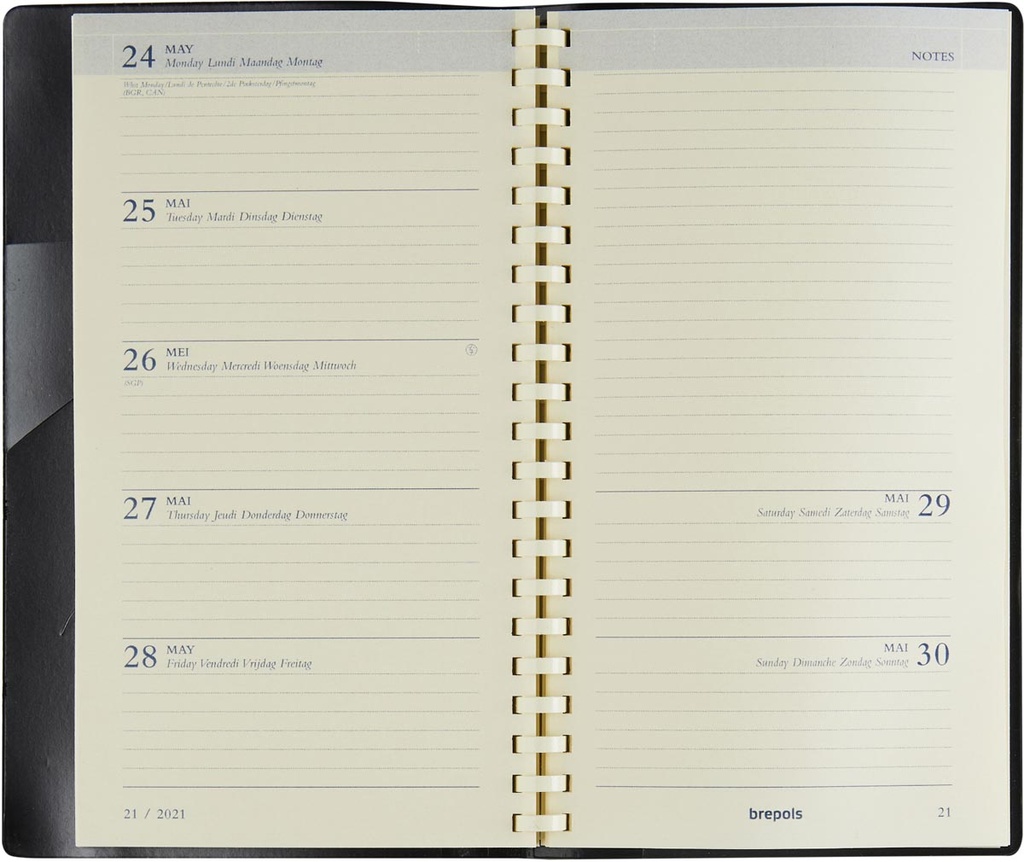 Zakagenda Brepols Notaplan Seta 89x160mm viertalig bordeaux 2026 1 week/2 pagina's