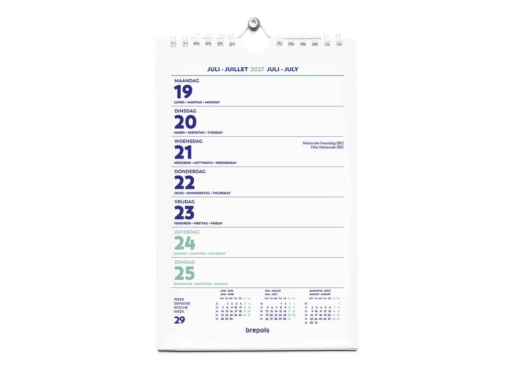 Kalender Brepols Wire-O Wand-week 4-talig 2027