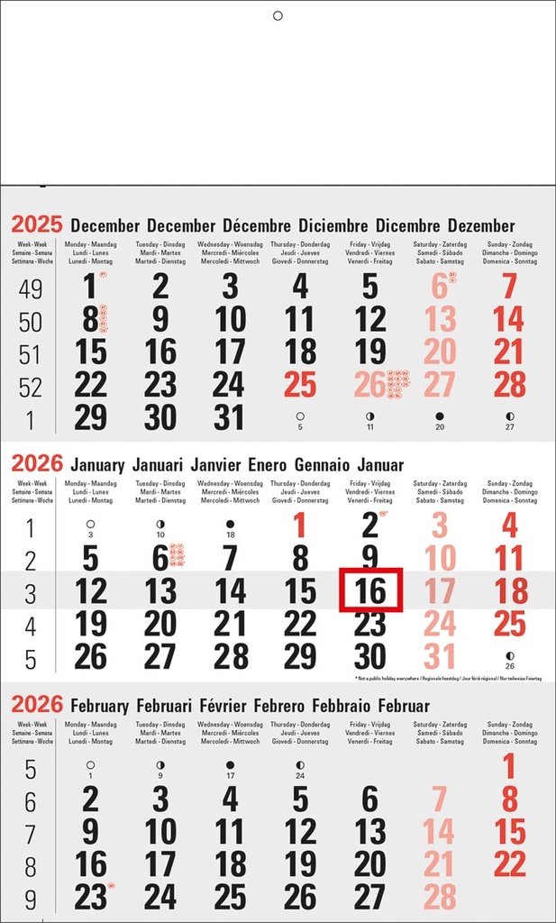 Driemaandskalender White Box Classic 300x400mm zestalig grijs 2026