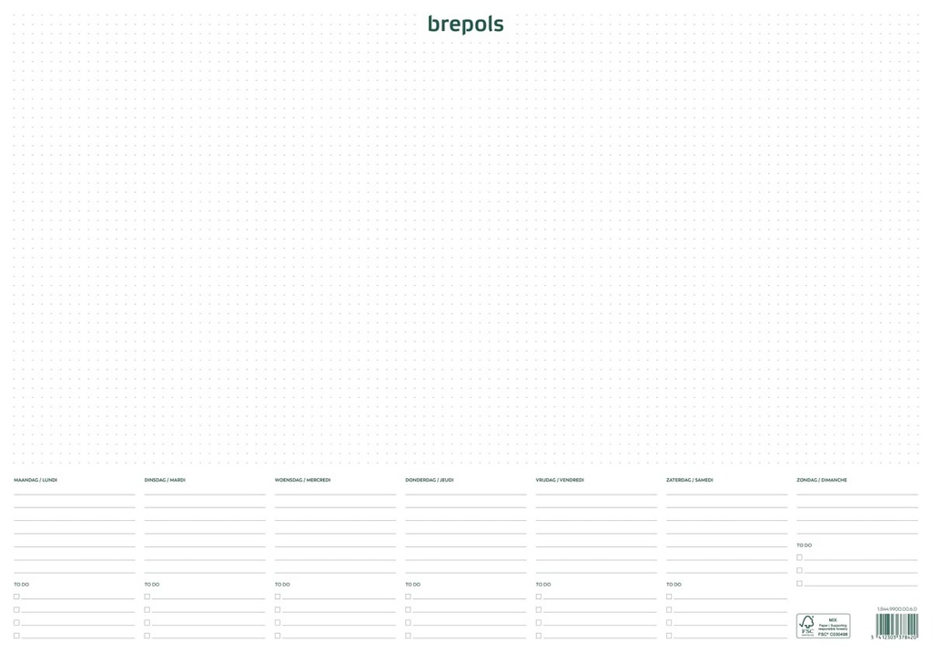 Schrijfonderlegger met weekkalender Brepols 500x350mm tweetalig ongedateerd