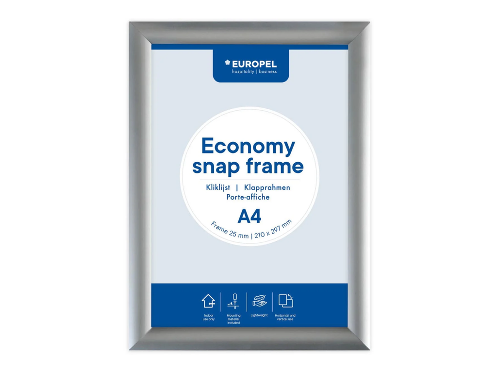 Kliklijst Europel Economy A4 rand 25mm zilver