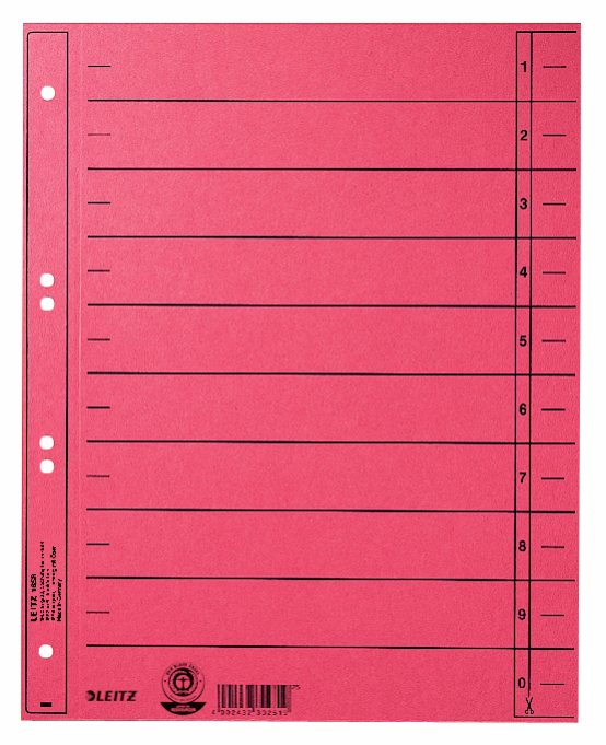 Tabbladen Leitz Staffel karton A4 230gr 6-gaats assorti (100)