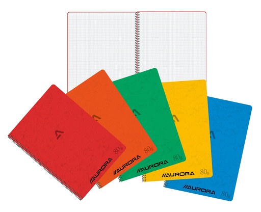 [KAN-2960KC] Spiraalschrift Aurora Writing 80 karton A4 21x29,5cm 120blz met kantlijn assorti (com. geruit)