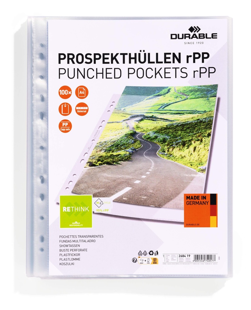 Showtas Durable Premium PP gerecycleerd A4 80µ transparant (100)