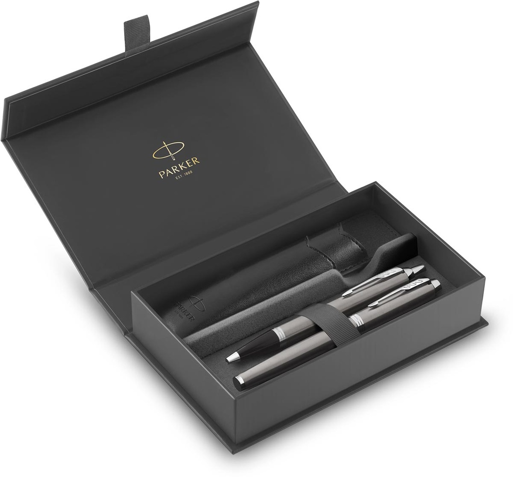 Set vulpen en balpen Parker IM in giftbox en etui zilver