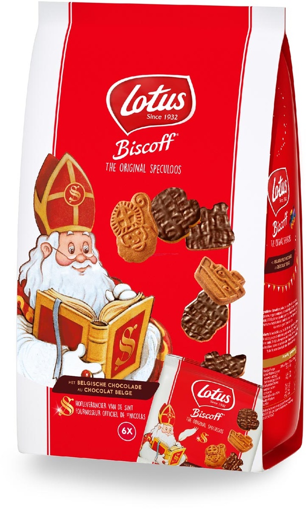 Koekjes Lotus speculoos Sinterklaas met chocolade pak 6x25g