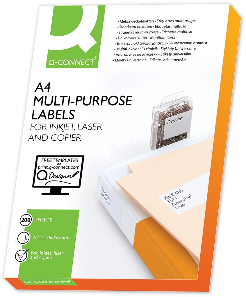 Etiketten Q-Connect 02 etik/bl 210x148,5mm wit ronde hoeken (200)