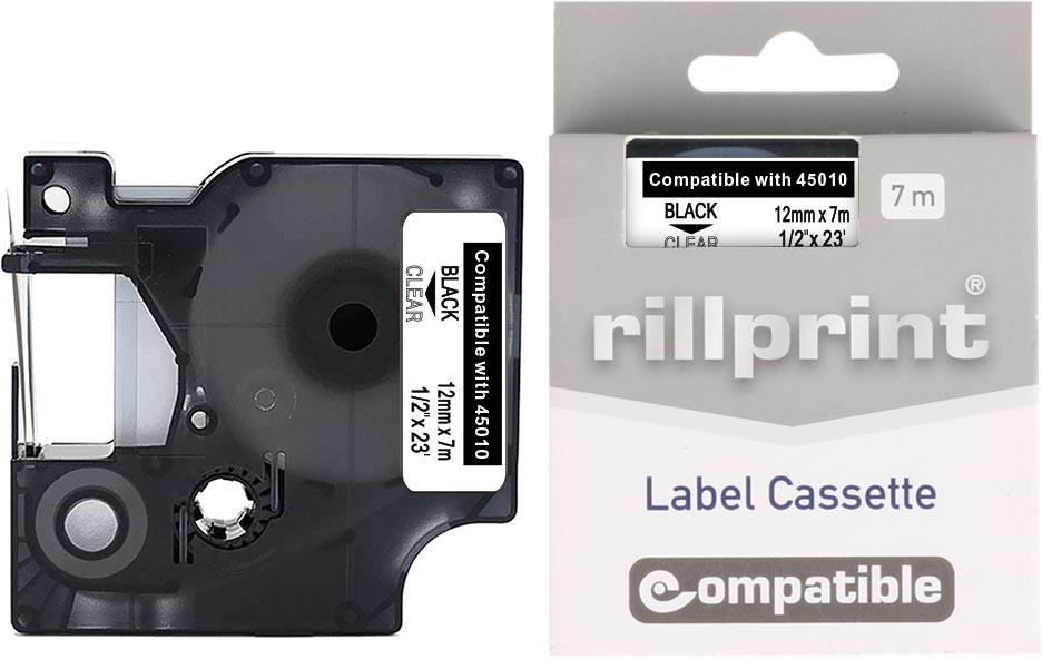 Compatibele tape voor Dymo S0720500/45010 12mmx7m zwart op transparant 