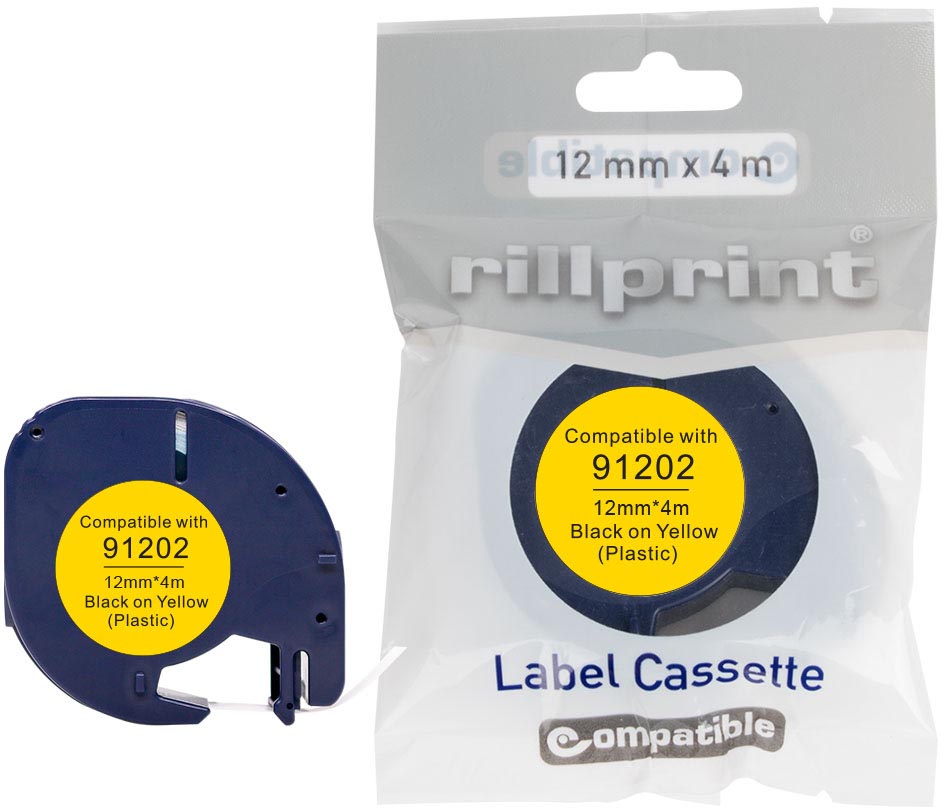 Compatibele tape voor Letratag 91202 plastic 12mmx4m geel 