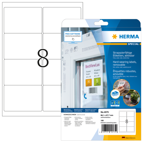 Etiketten Herma A4 08 etik/bl 99,1x67,7mm weer- en waterbestendig afneembaar wit (20) 