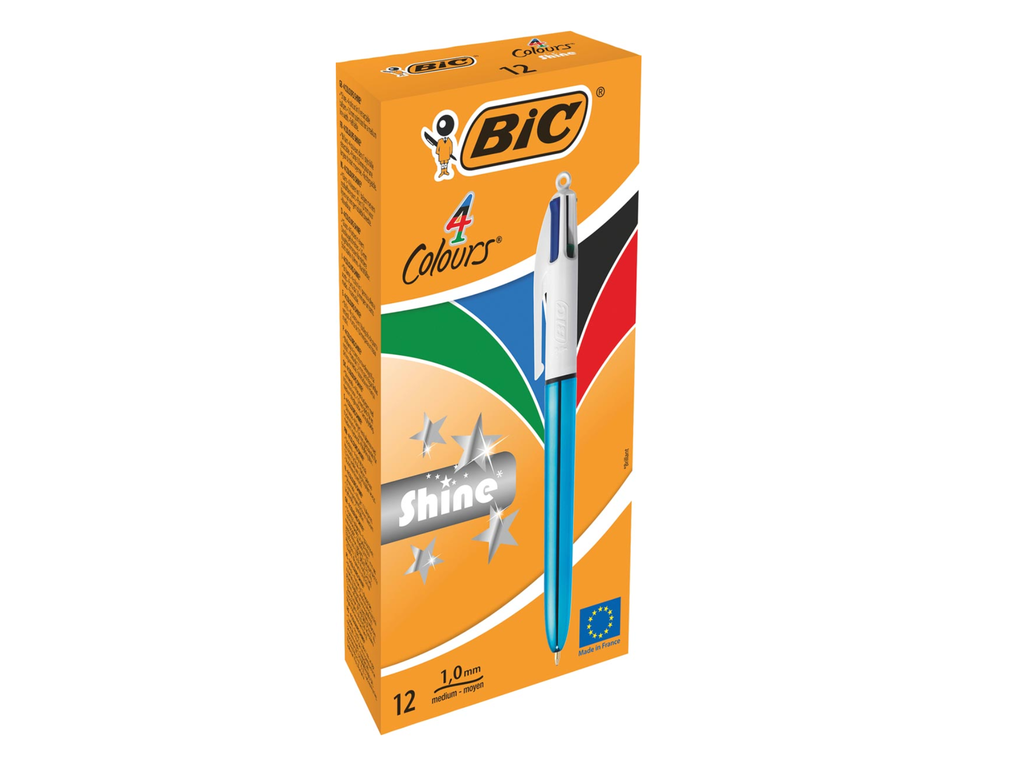 Balpen Bic 4 Colours Shine blauw