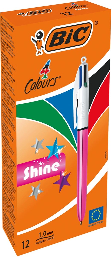 Balpen Bic 4 Colours Shine metallic roze