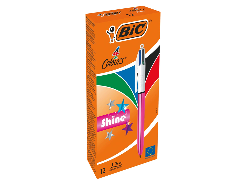 Balpen Bic 4 Colours Shine metallic roze