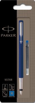 Vulpen Parker Vector blauwe inkt medium punt blister CT blauw/zilver