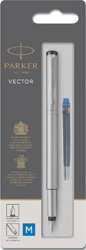 Vulpen Parker Vector blauwe inkt medium punt blister CT zilver