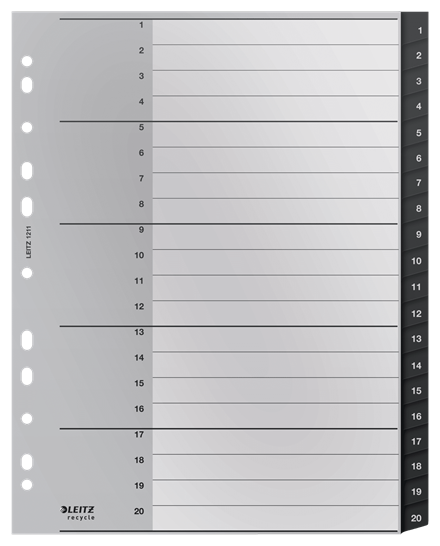 Tabbladen Leitz Recycle index PP A4+ 1-20 zwart