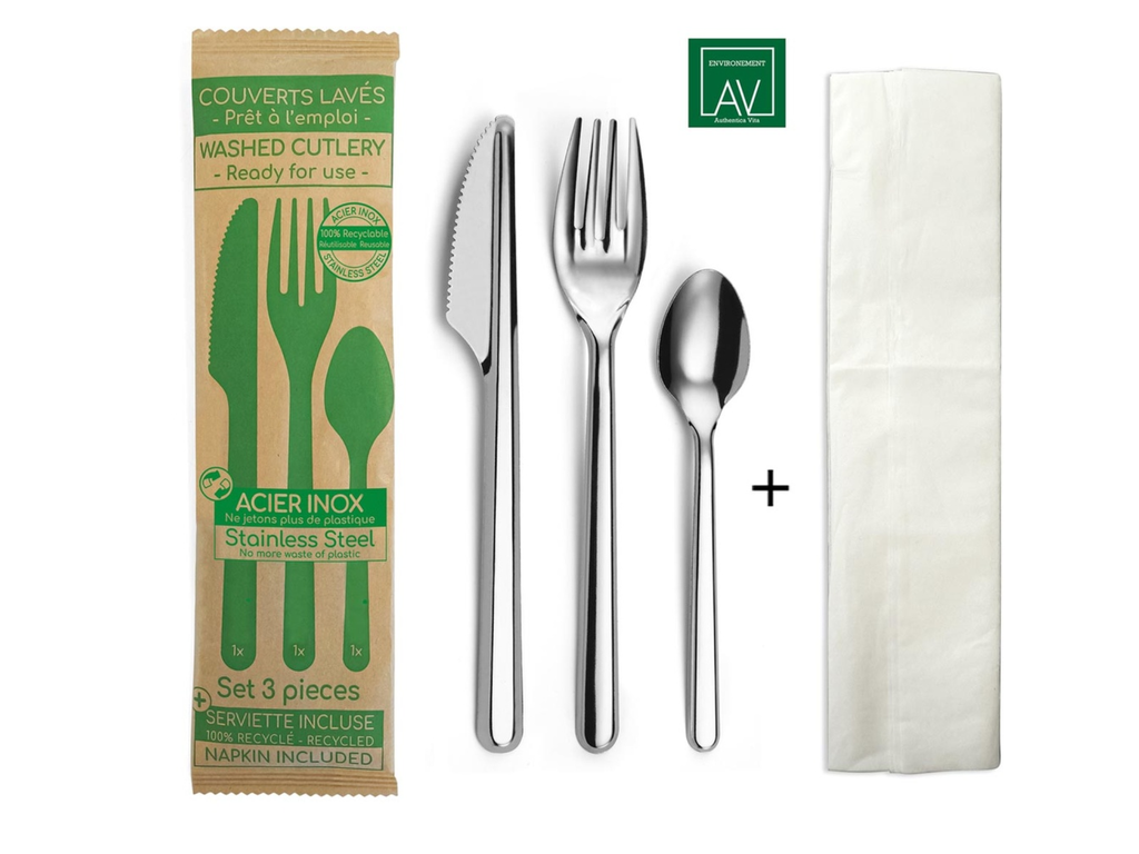 Bestekset Av Environnement pakket 3-delig met servet