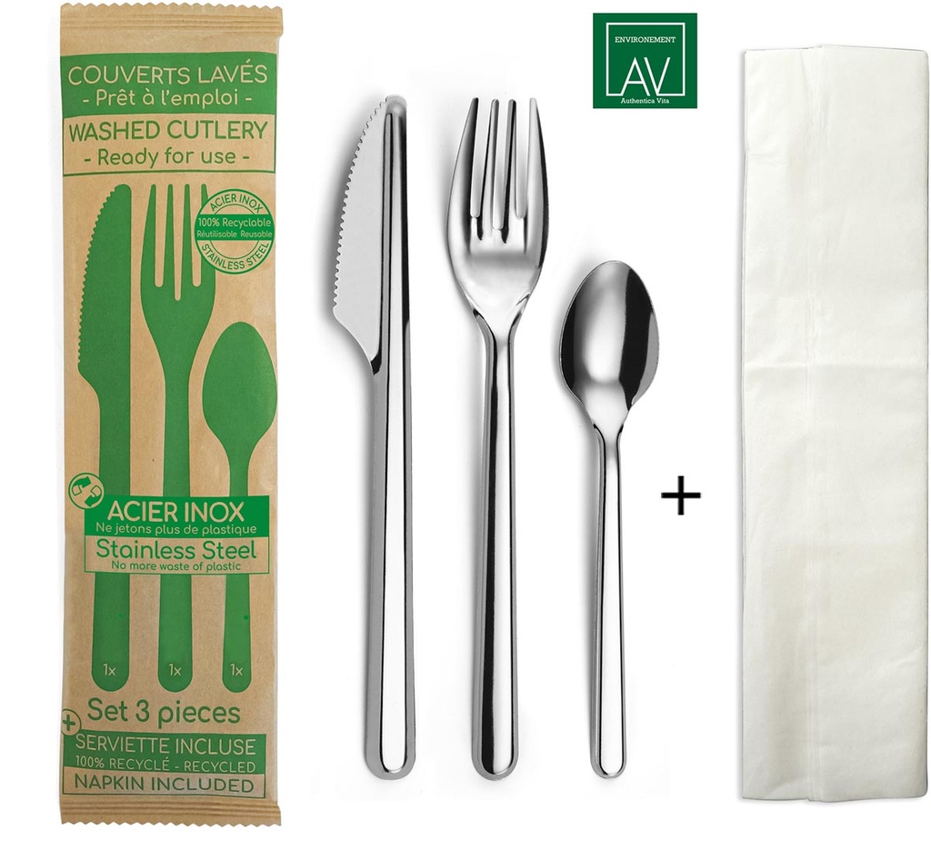 Bestekset Av Environnement pakket 3-delig met servet