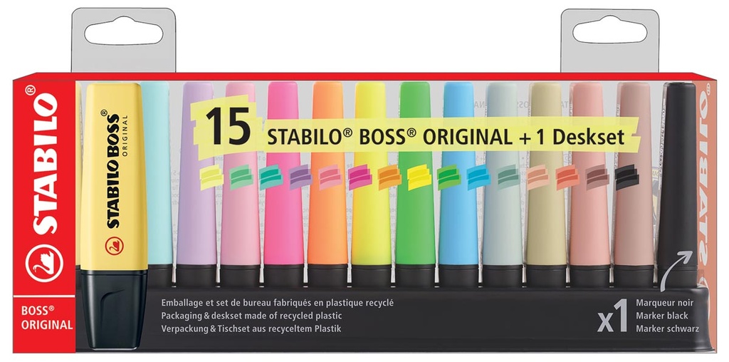 Markeerstift STABILO BOSS pastel en natuur deskset zwart en assorti (15)