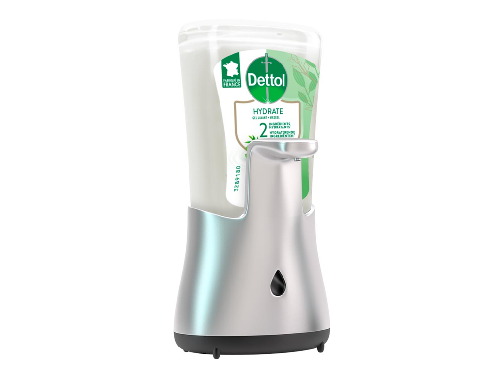 Automatische handzeepdispenser Dettol no touch incl navulling aloë vera en bamboe 250ml zilver