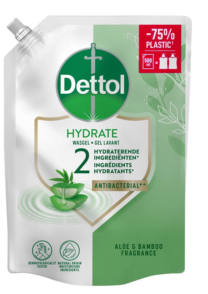 Navulling handzeep Dettol Hydrate aloë vera en bamboe 500ml